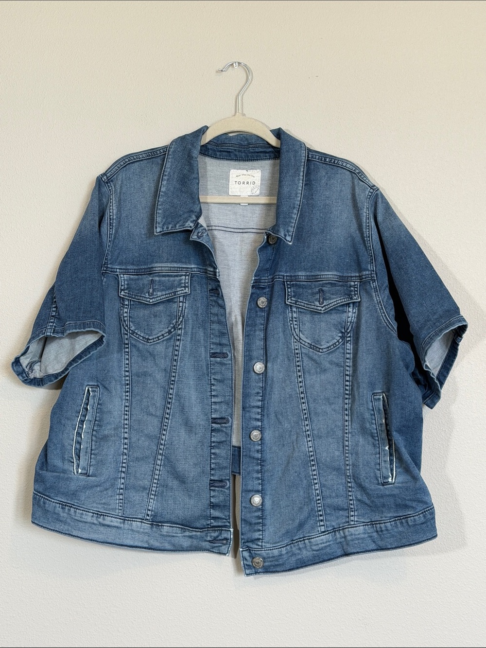 torrid Short Sleeve Denim Jacket in Classic Blue